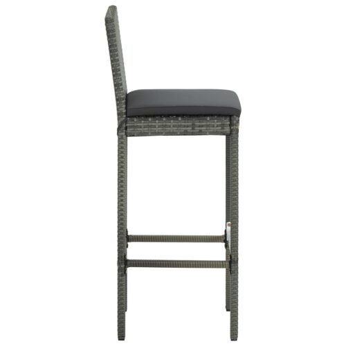 Garden Bar Stools with Cushions 2pcs Grey Poly Rattan - Image 5
