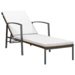 Garden Sun Lounger with Cushion Poly Rattan Brown