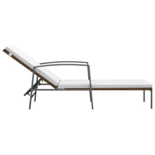 Garden Sun Lounger with Cushion Poly Rattan Brown - Image 4