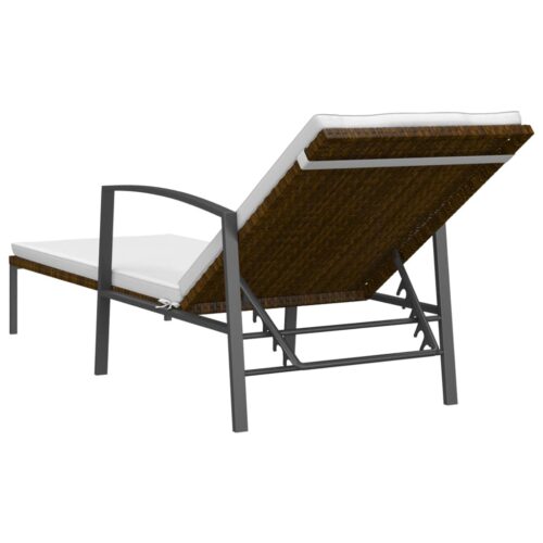 Garden Sun Lounger with Cushion Poly Rattan Brown - Image 5