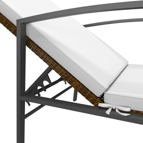 Garden Sun Lounger with Cushion Poly Rattan Brown - Image 6