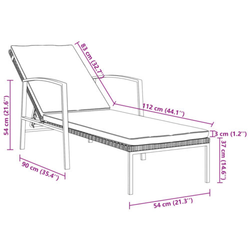 Garden Sun Lounger with Cushion Poly Rattan Brown - Image 8