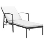 Garden Sun Lounger with Cushion Poly Rattan Black