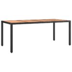 Garden Table with Wooden Top Black Poly Rattan Solid Wood Acacia