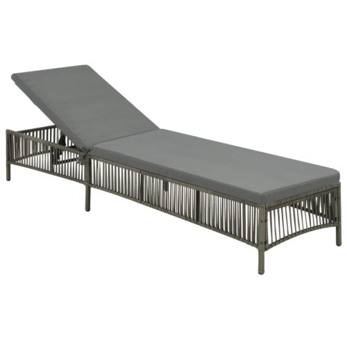 Sun Lounger with Cushion Poly Rattan Grey - Image 3