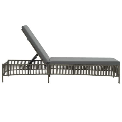 Sun Lounger with Cushion Poly Rattan Grey - Image 4