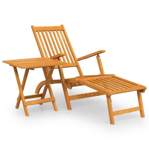 Outdoor Deck Chair with Footrest Table Solid Wood Acacia - Image 2