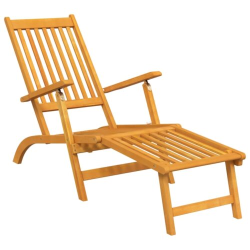 Outdoor Deck Chair with Footrest Table Solid Wood Acacia - Image 3