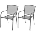 Stackable Garden Chairs 2pcs Steel Grey