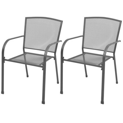 Stackable Garden Chairs 2pcs Steel Grey