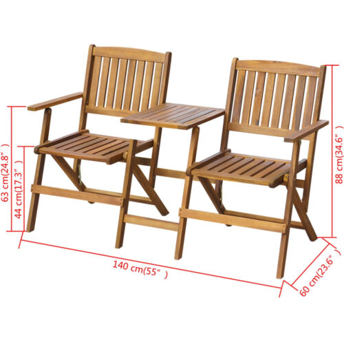 Folding Garden Bench with Tea Table 140cm Solid Acacia Wood - Image 4