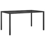 Garden Table 150x90x75cm Tempered Glass Poly Rattan Black