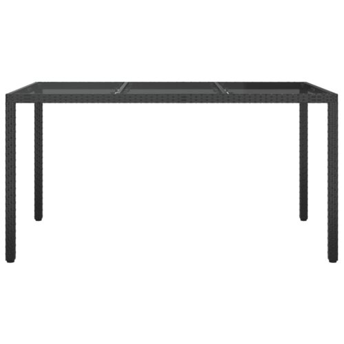 Garden Table 150x90x75cm Tempered Glass Poly Rattan Black - Image 3