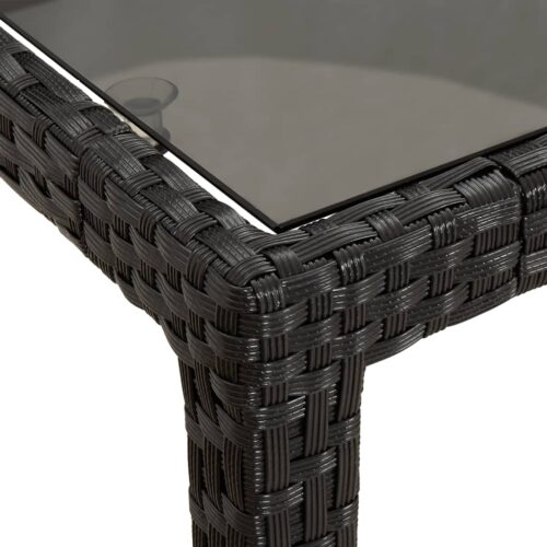 Garden Table 150x90x75cm Tempered Glass Poly Rattan Black - Image 5