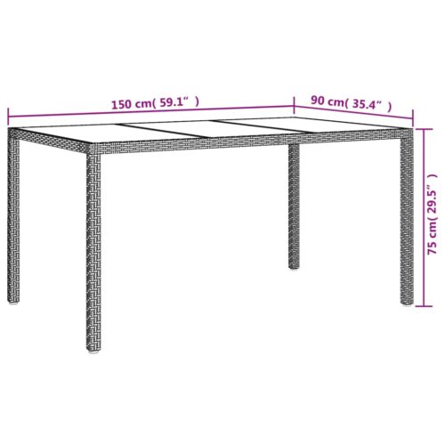 Garden Table 150x90x75cm Tempered Glass Poly Rattan Black - Image 6