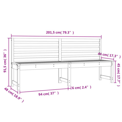 Garden Bench Black 201.5cm Solid Wood Pine - Image 7
