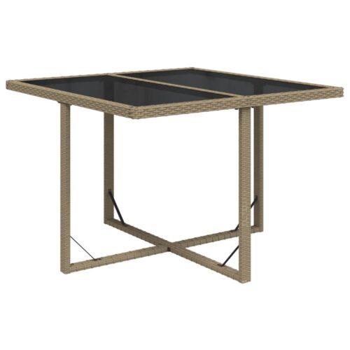 Garden Table Beige 109x107x74cm Poly Rattan Glass