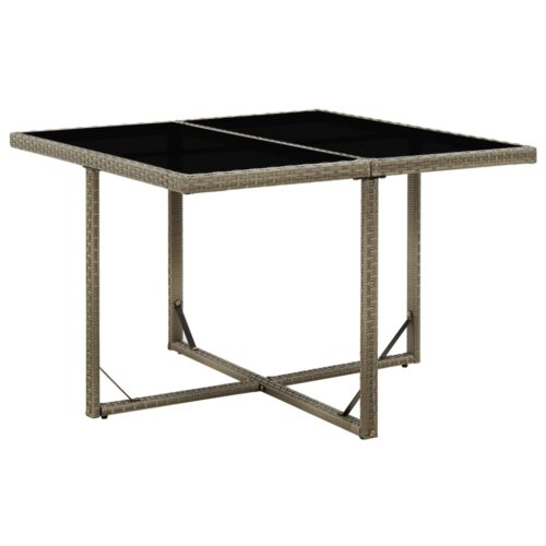 Garden Table Grey 109x107x74cm Poly Rattan Glass