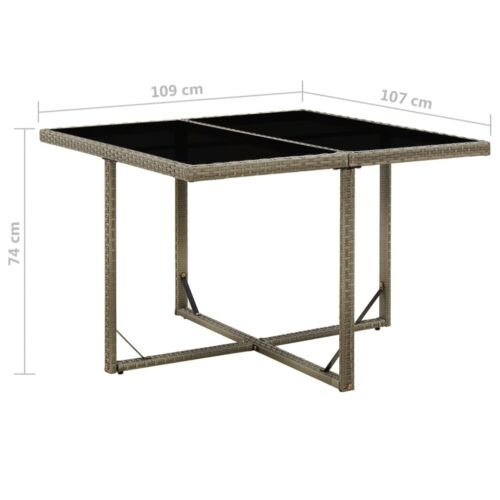 Garden Table Grey 109x107x74cm Poly Rattan Glass - Image 5