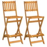 Folding Outdoor Bar Stools 2pcs Solid Wood Acacia