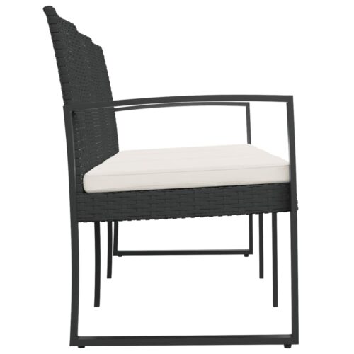 3-Seater Garden Bench with Cushions Black PP Rattan - Image 4