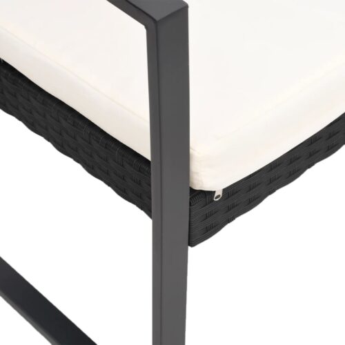 3-Seater Garden Bench with Cushions Black PP Rattan - Image 5