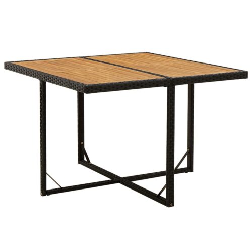 Garden Table Black 109x107x74cm Poly Rattan Solid Wood Acacia