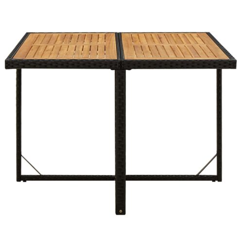 Garden Table Black 109x107x74cm Poly Rattan Solid Wood Acacia - Image 2