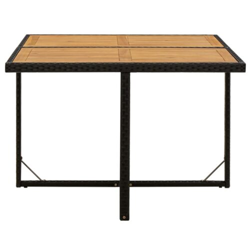 Garden Table Black 109x107x74cm Poly Rattan Solid Wood Acacia - Image 3