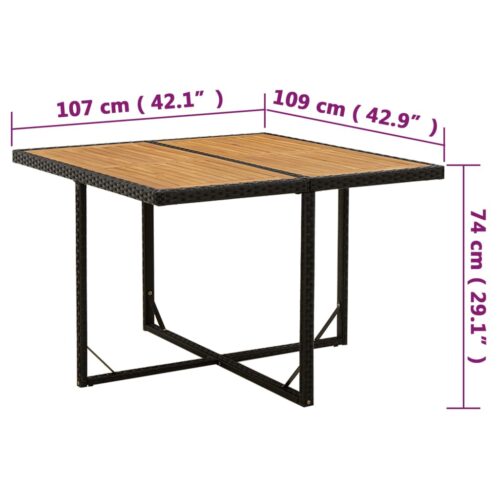 Garden Table Black 109x107x74cm Poly Rattan Solid Wood Acacia - Image 7