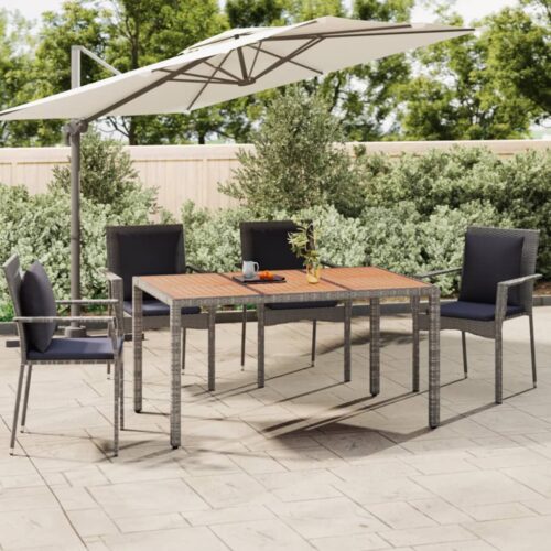Garden Table with Wooden Top Grey Poly Rattan Solid Wood Acacia - Image 7