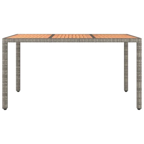 Garden Table with Wooden Top Grey Poly Rattan Solid Wood Acacia - Image 3