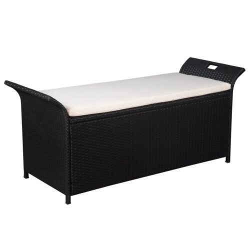 Storage Bench with Cushion 138cm Poly Rattan Black