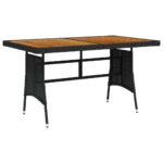 Garden Table Black 130x70x72cm Poly Rattan Solid Acacia Wood