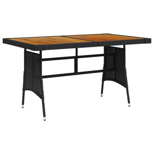 Garden Table Black 130x70x72cm Poly Rattan Solid Acacia Wood