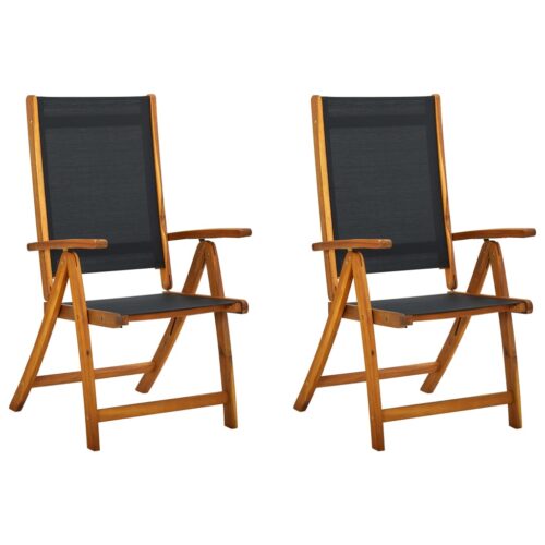 Folding Garden Chairs 2pcs Solid Acacia Wood Textilene - Image 2