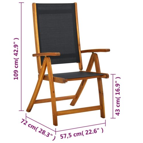 Folding Garden Chairs 2pcs Solid Acacia Wood Textilene - Image 7