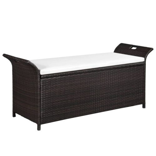 Storage Bench with Cushion 138cm Poly Rattan Brown