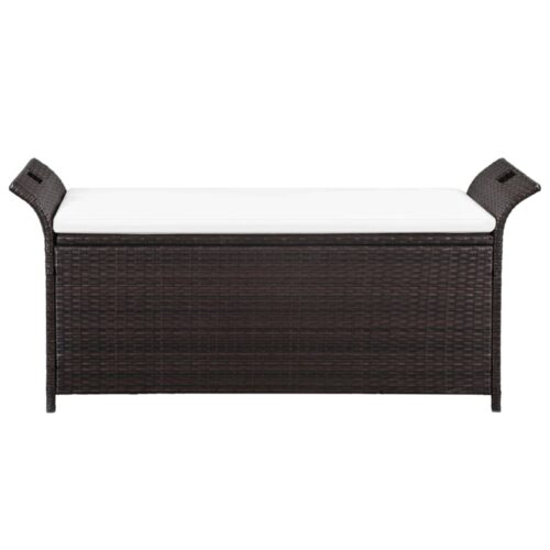 Storage Bench with Cushion 138cm Poly Rattan Brown - Image 2