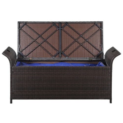 Storage Bench with Cushion 138cm Poly Rattan Brown - Image 4