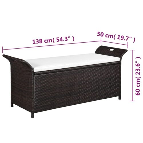 Storage Bench with Cushion 138cm Poly Rattan Brown - Image 5