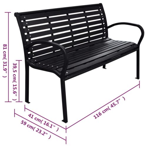 Garden Bench Black 116cm Steel WPC - Image 5