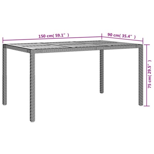 Garden Table 150x90x75cm Poly Rattan Acacia Wood Grey - Image 6
