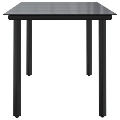 Garden Dining Table Black 160x80x74cm Steel Tempered Glass - Image 4