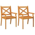 Outdoor Dining Chairs 2pcs Solid Wood Acacia
