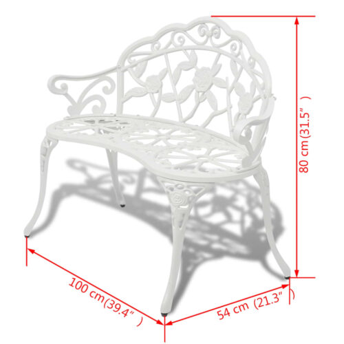Garden Bench 100cm Cast Aluminium White - Image 4