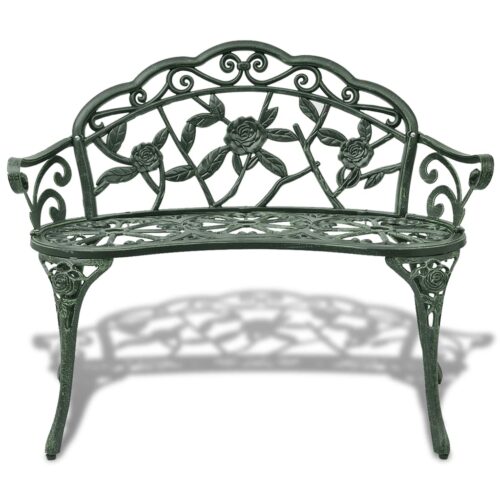 Garden Bench 100cm Cast Aluminium Green - Image 2