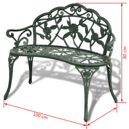 Garden Bench 100cm Cast Aluminium Green - Image 4