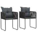 Outdoor Chairs 2pcs with Pillows Poly Rattan Black