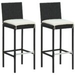 Garden Bar Stools with Cushions 2pcs Black Poly Rattan